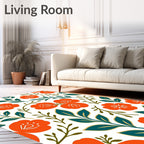 Orange Floral Botanical Pattern Rug