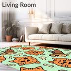 Playful Orange Cat Fish Pattern Rug