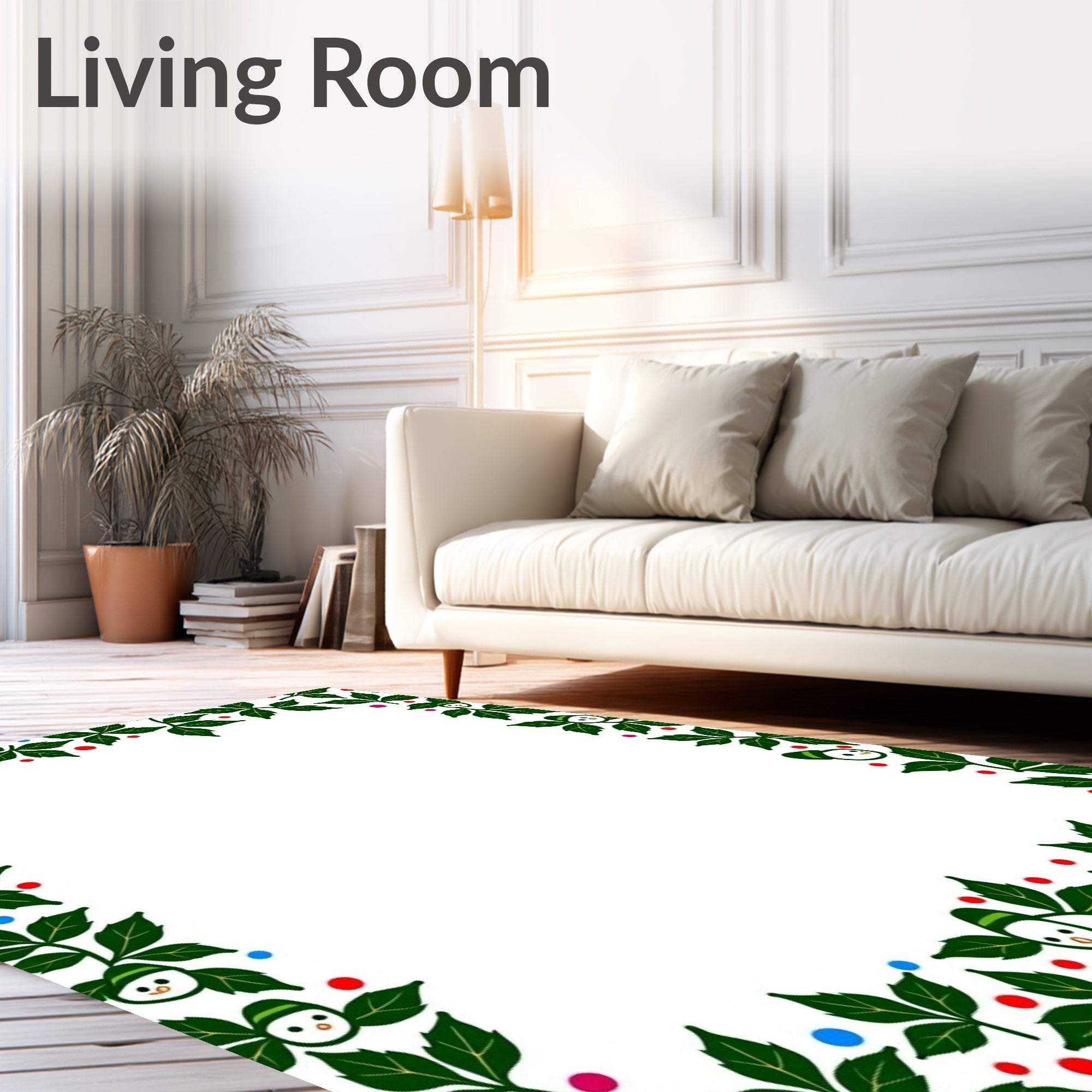 Whimsical green foliage with snowman accents Rug