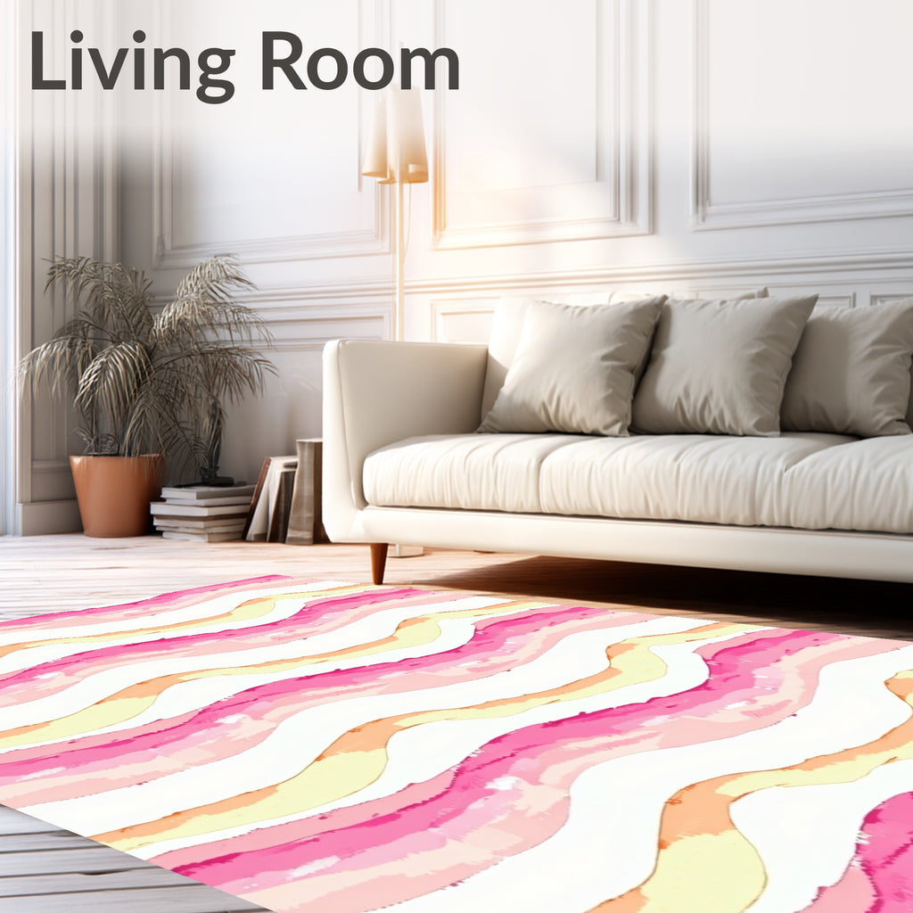 Pink Yellow Wave Pattern Design Rug