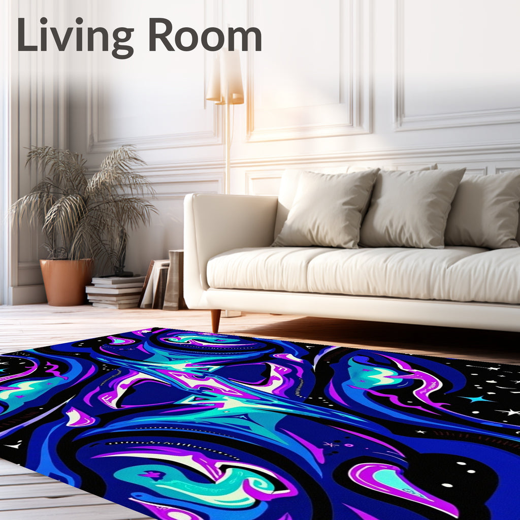 Cosmic Blue Purple Abstract Fluid Rug