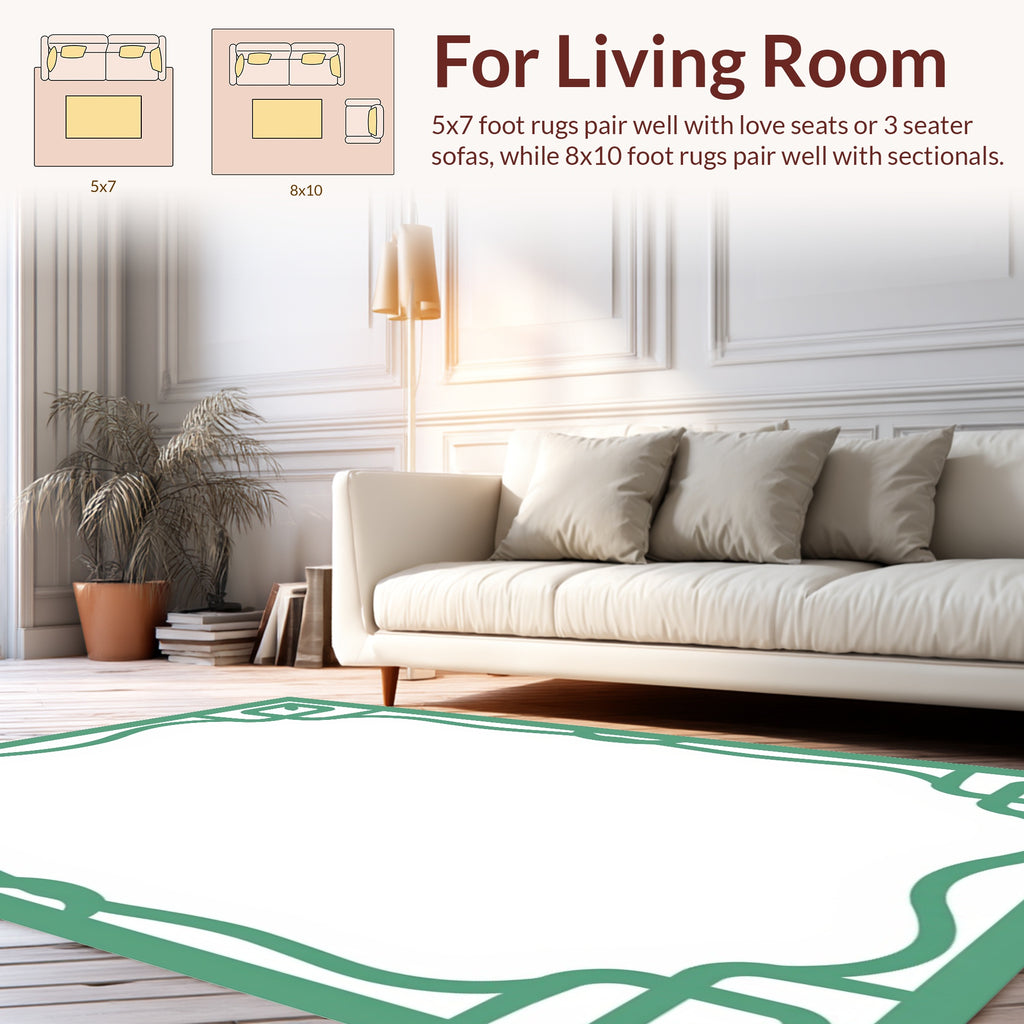 Elegant Mint Green Scrollwork Frame Rug