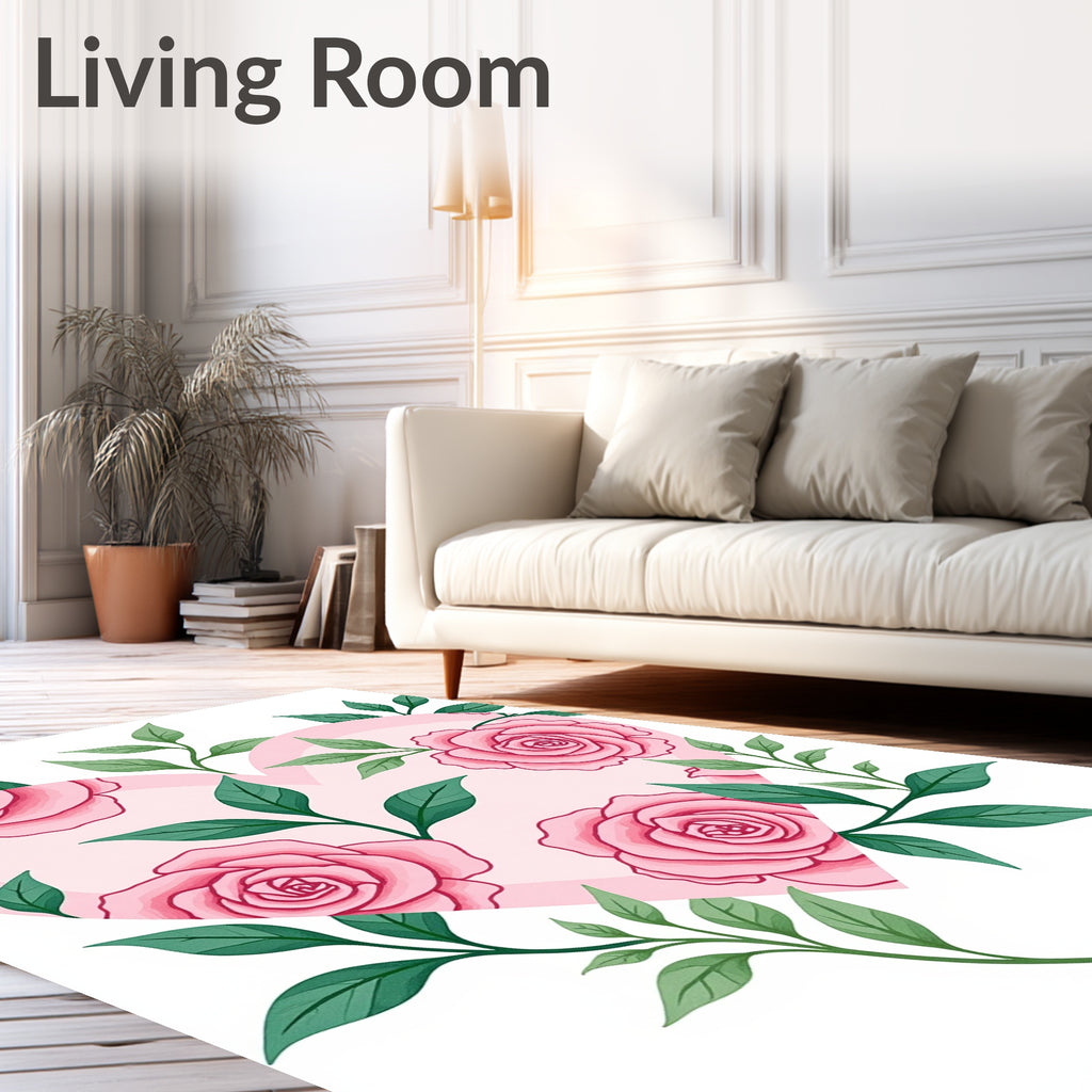 Pink Rose Heart Floral Pattern Rug