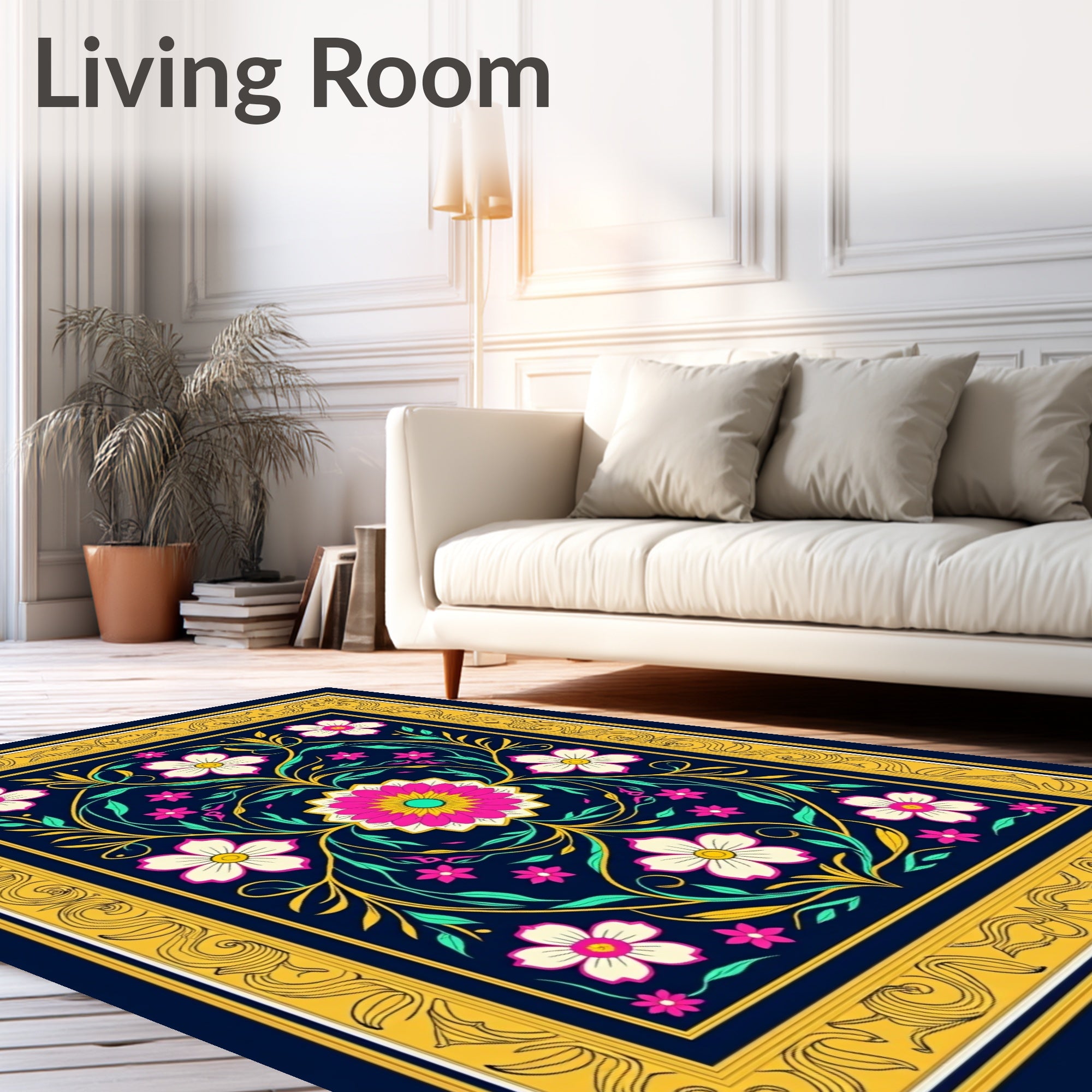 Vibrant Floral Symmetry Design Rug