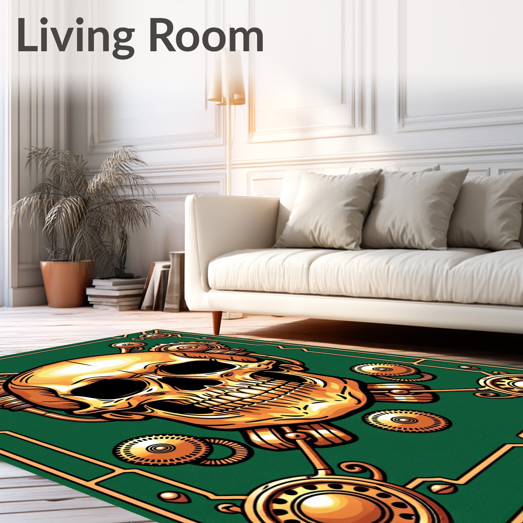 Golden Skull Mechanical Design Rug