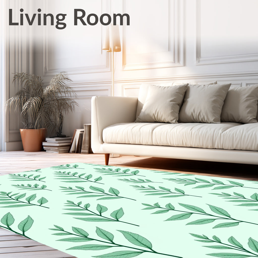 Delicate Green Leaf Pattern Rug