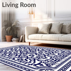 Intricate Navy White Geometric Pattern Rug