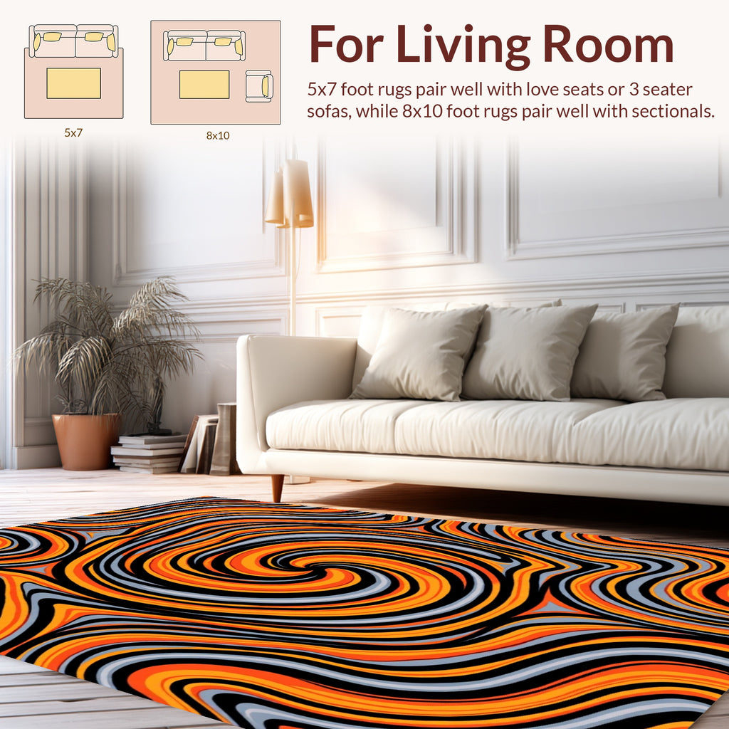 Orange Gray Swirl Abstract Design Rug