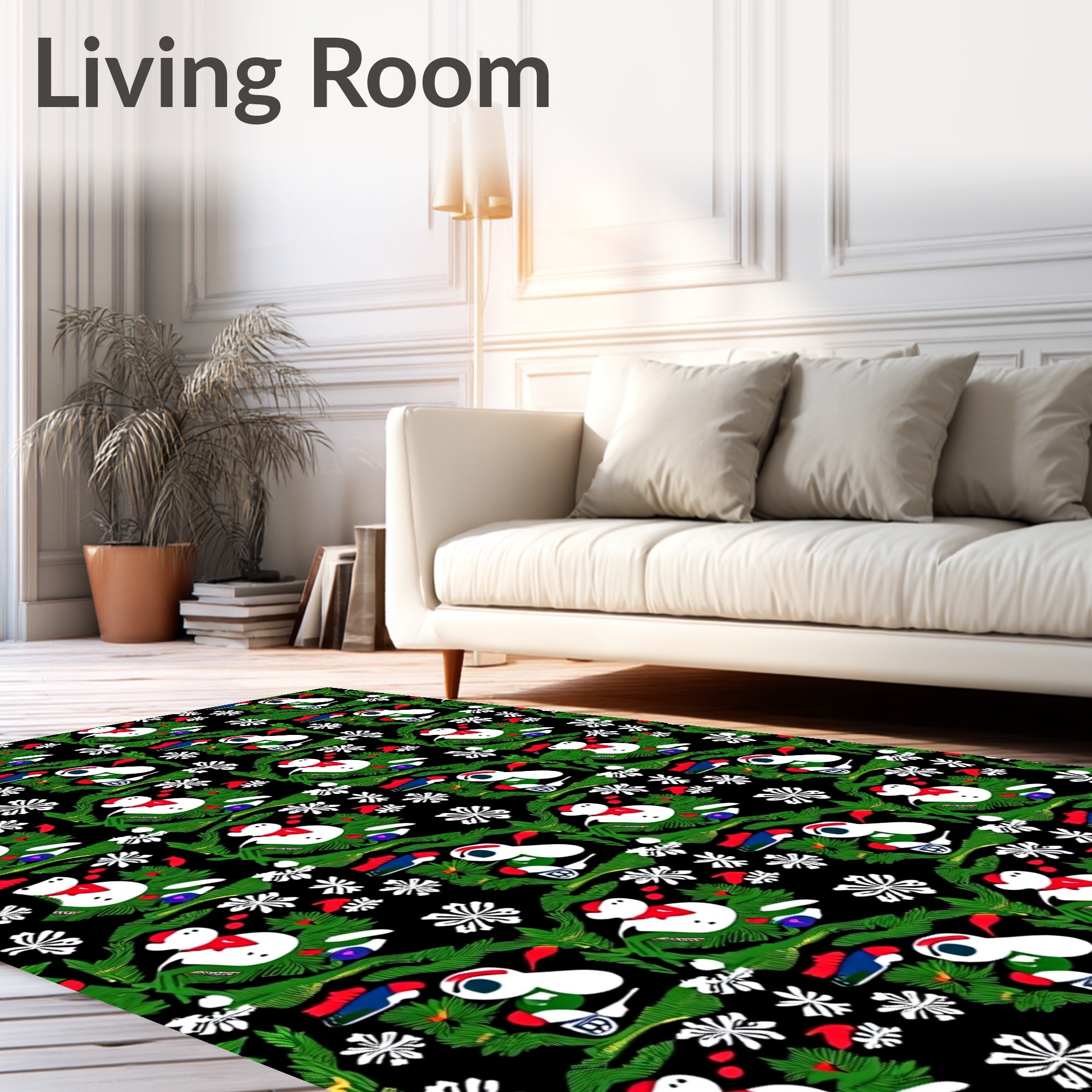 Festive Snowman Red Green Garland Rug