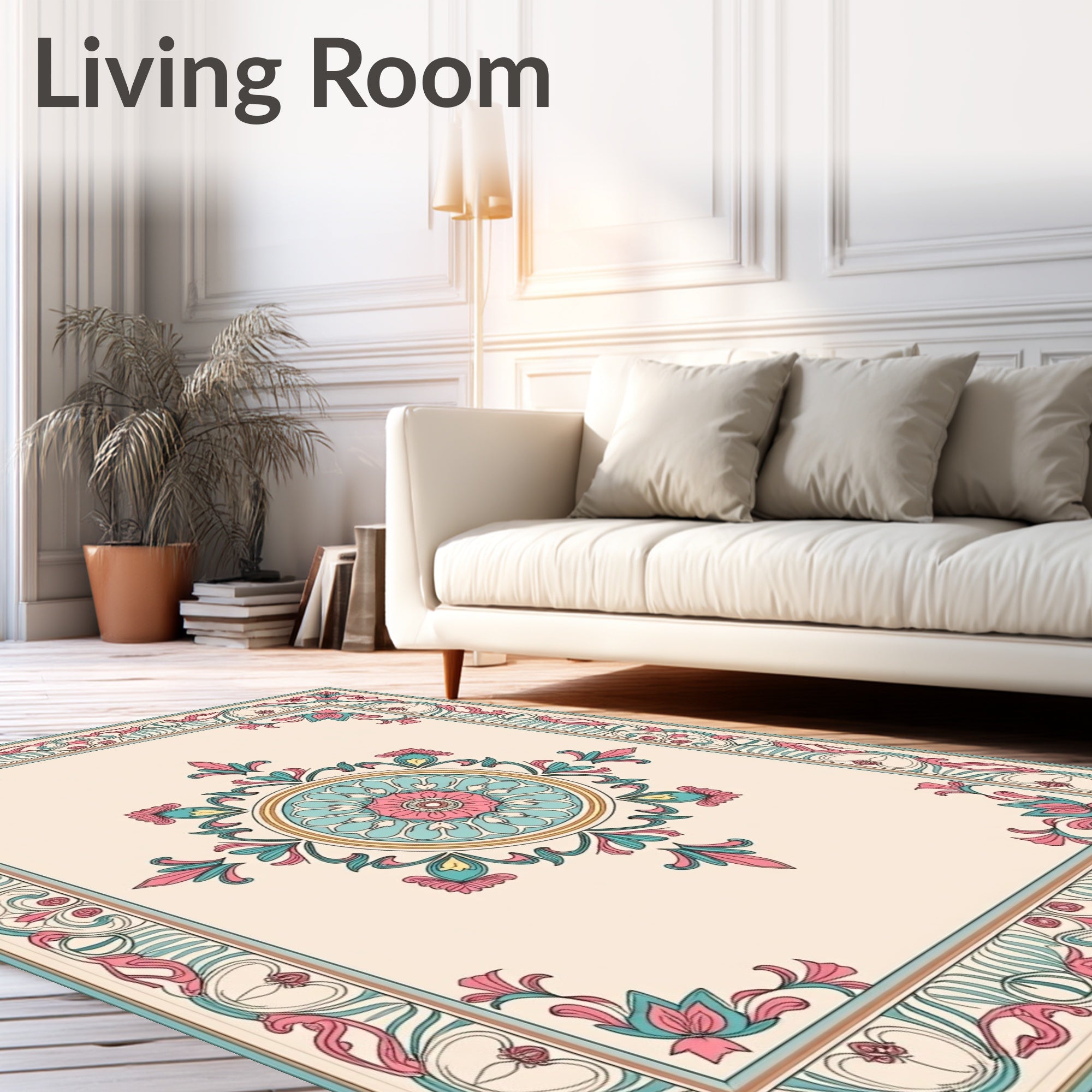 Elegant Floral Medallion Border Rug