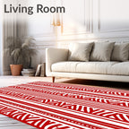 Red White Vertical Stripe Abstract Rug