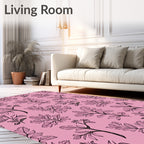 Pink Botanical Line Art Floral Rug