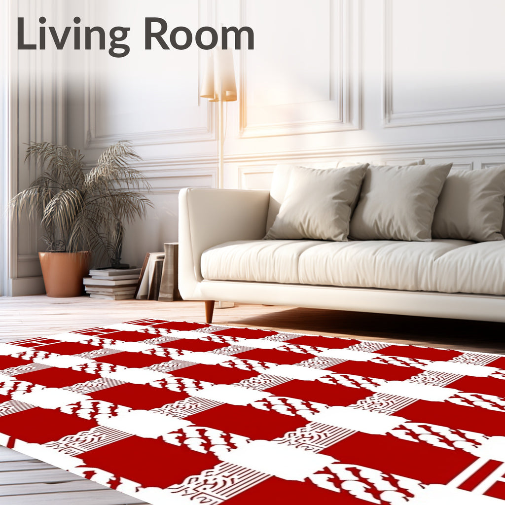 Checkerboard Red White Graphic Pattern Rug