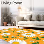 Golden Orange Daisy Pattern Rug
