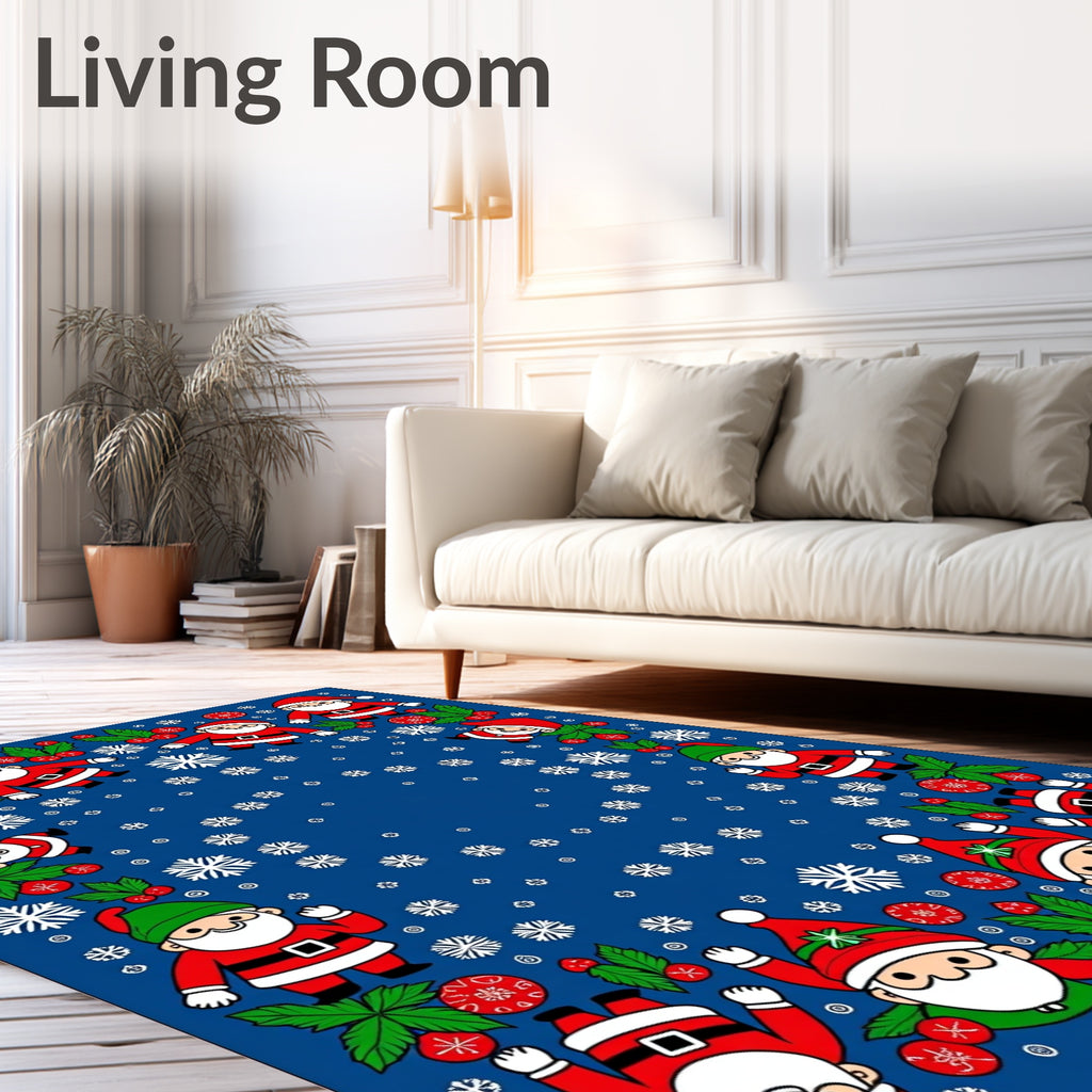 Whimsical Santa Claus Snowfall Blue Rug