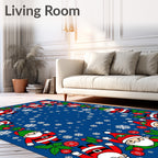 Whimsical Santa Claus Snowfall Blue Rug