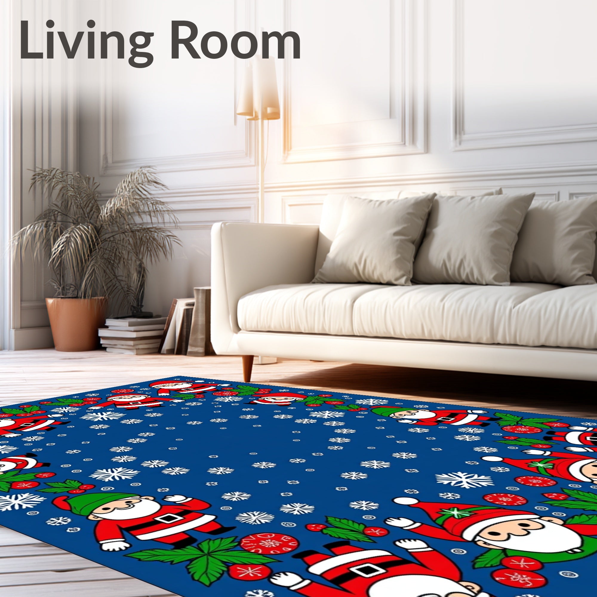 Whimsical Santa Claus Snowfall Blue Rug