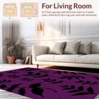 Dark Black Leaf Patterned Contemporary Rug