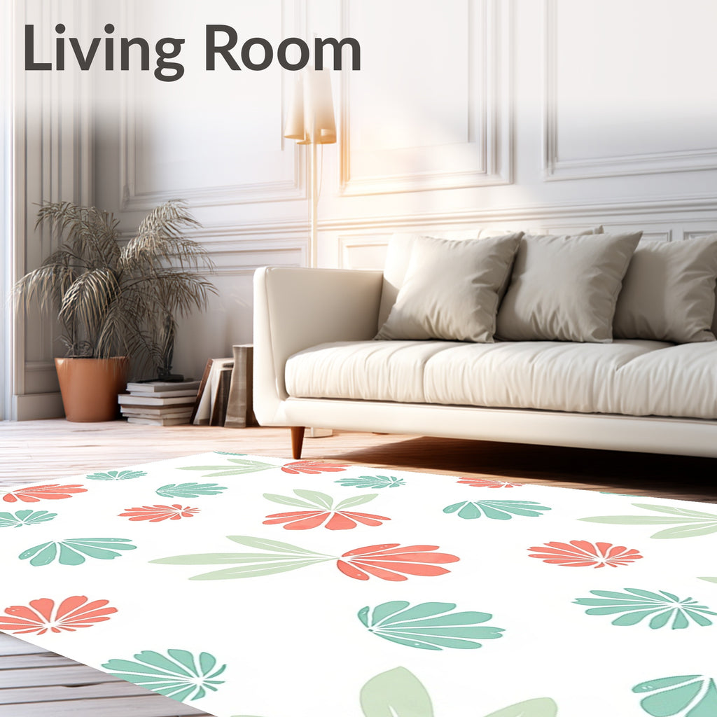 Coral and Teal Floral Pattern Rug
