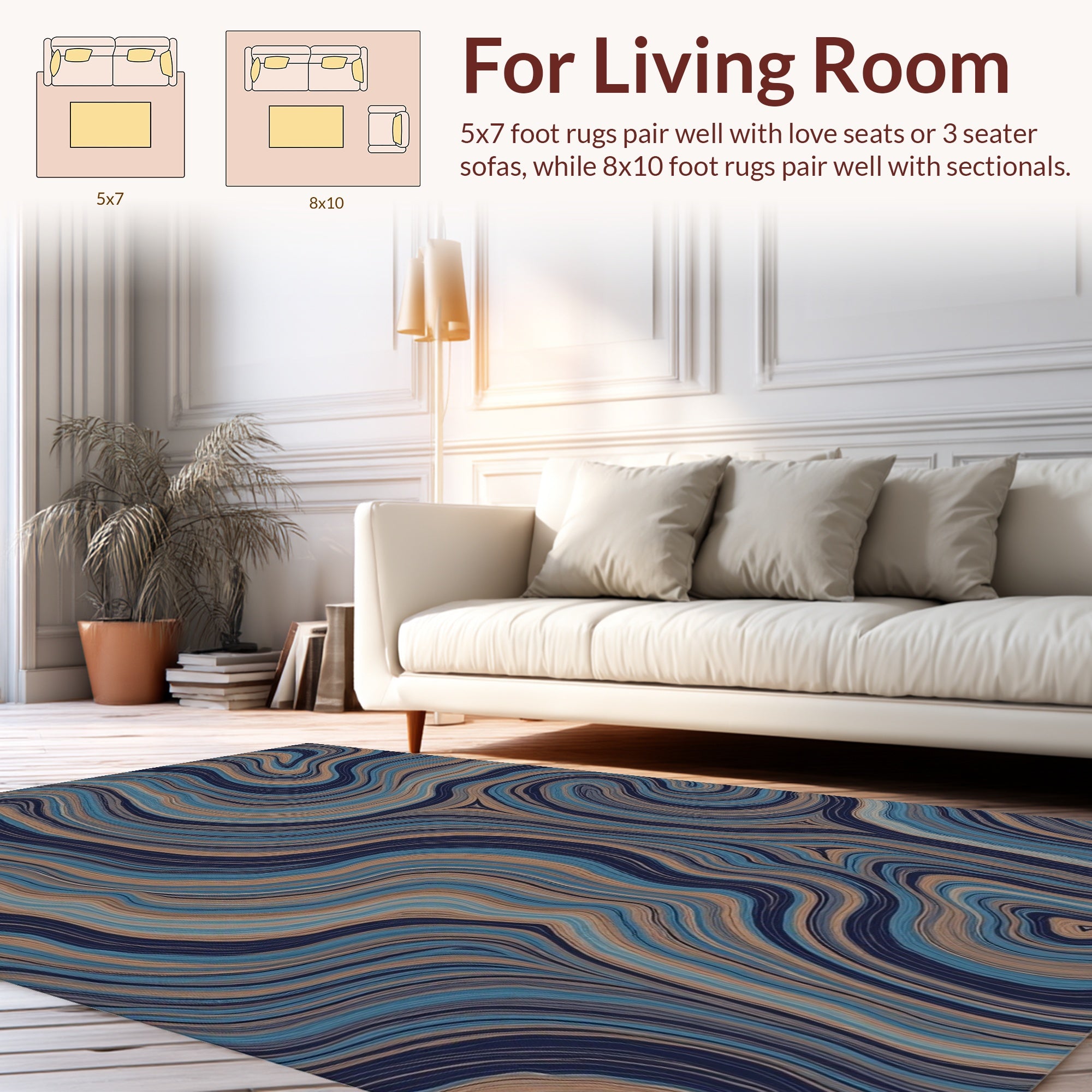 Wavy Blue Tan Marbled Pattern Rug