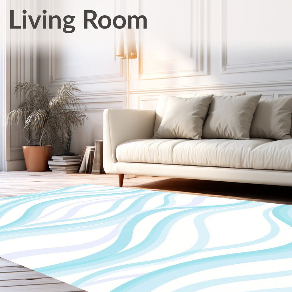 Abstract Aqua Wavy Lines Rug