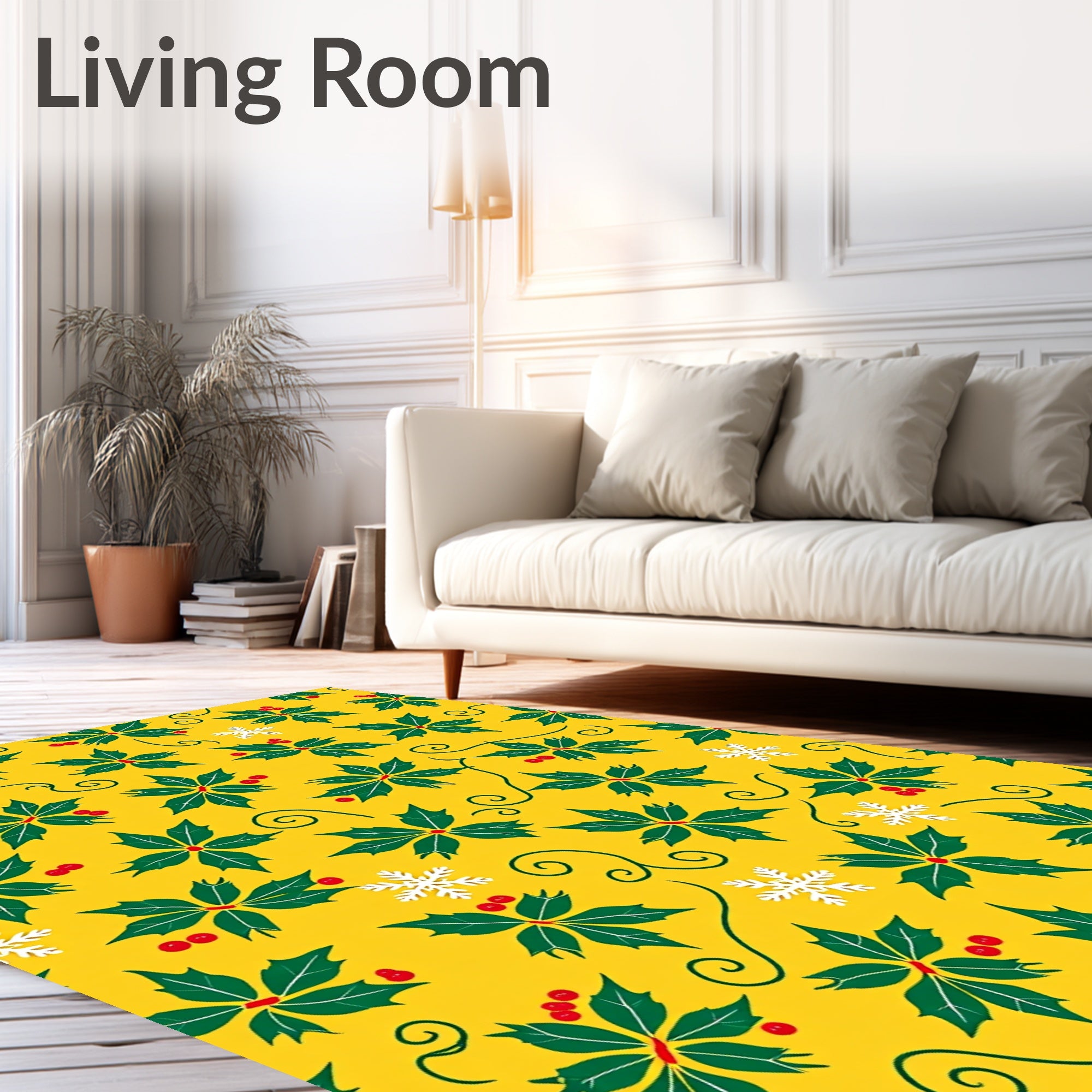 Festive Holly and Snowflakes Pattern Rug