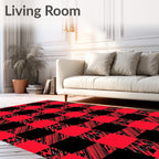 Red Black Abstract Checkered Design Rug