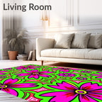 Vibrant Pink Blossom Psychedelic Pattern Rug