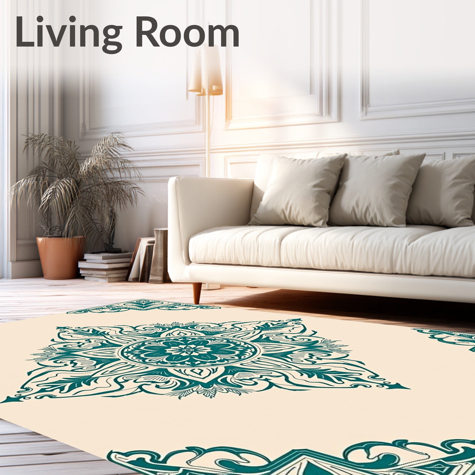 Teal Floral Mandala Artful Design Rug