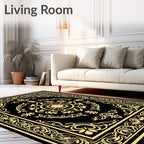 Elegant Black Gold Floral Pattern Rug