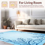 Blue Swirling Floral Ornate Border Design Rug