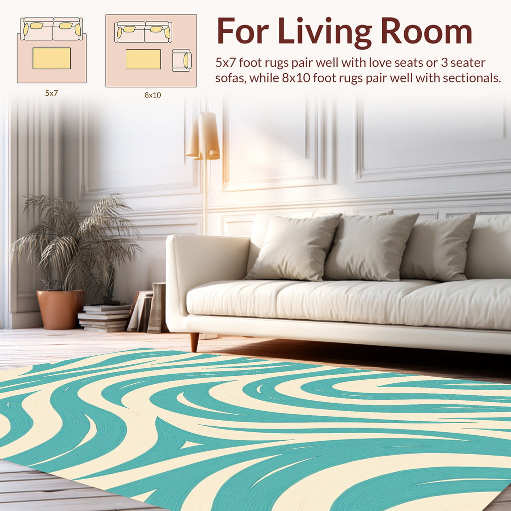 Teal And Cream Swirl Pattern Rug