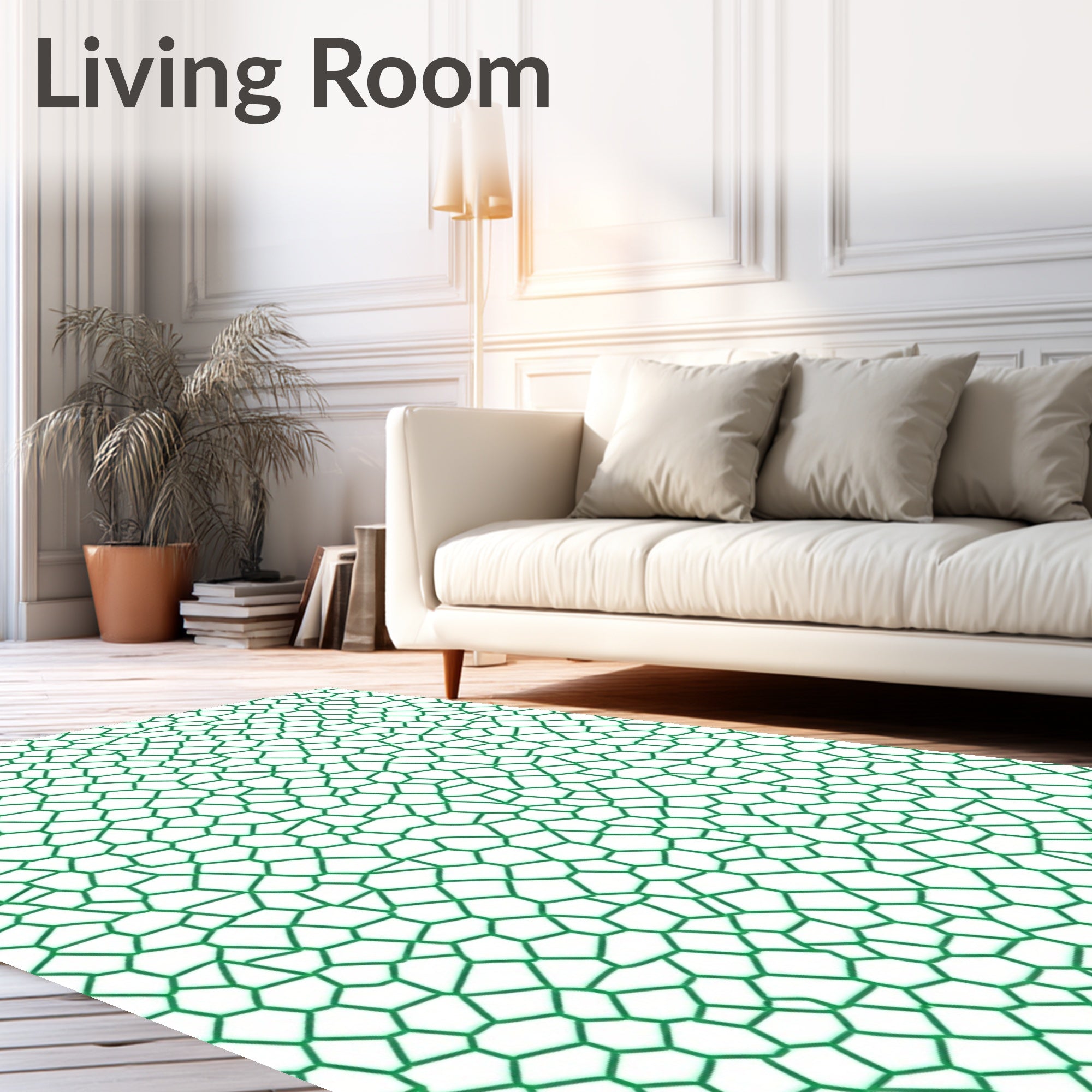 Green Irregular Geometric Web Pattern Rug