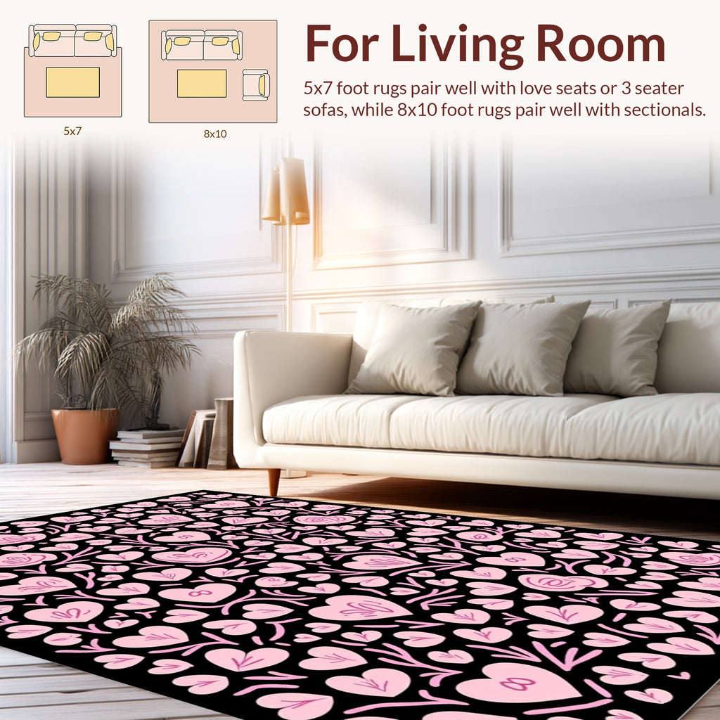 Pink Hearts With Twigs Pattern Rug