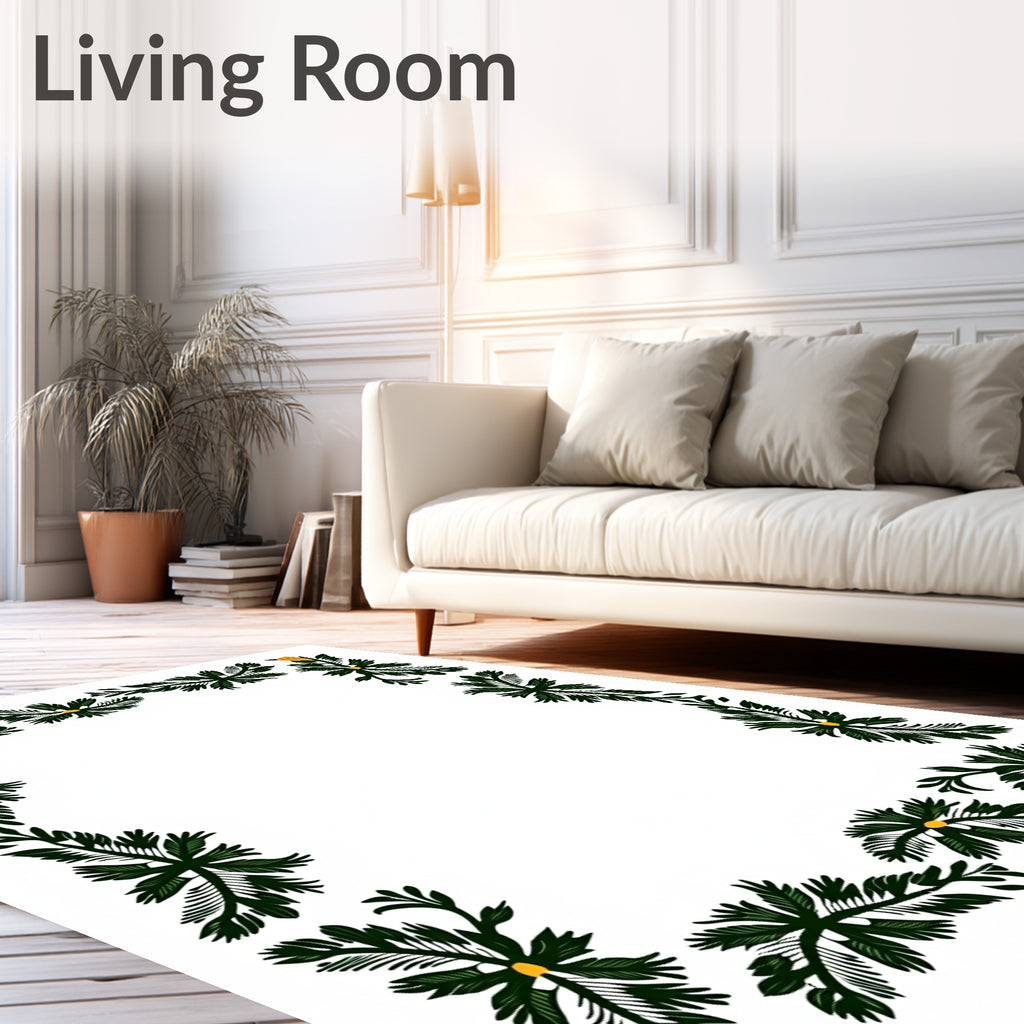 Green Leafy Border With Yellow Accents Rug
