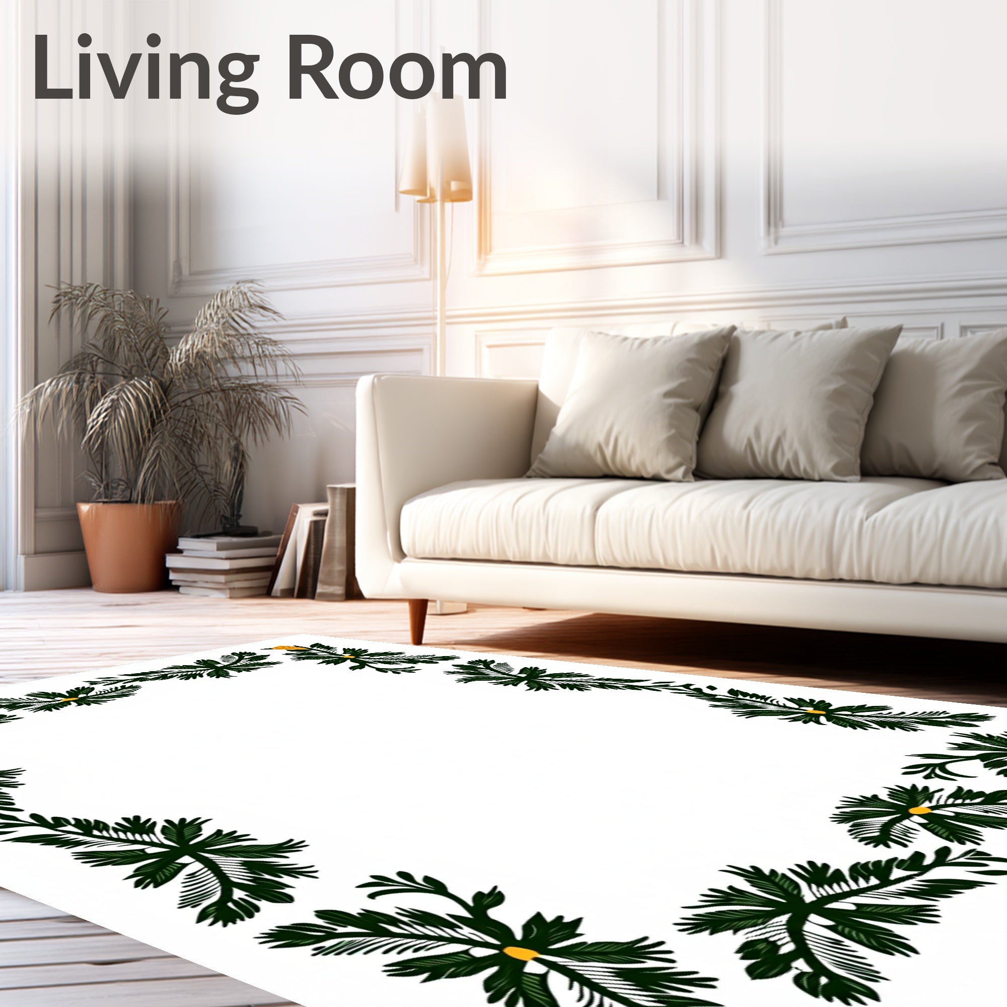 Green Leafy Border With Yellow Accents Rug