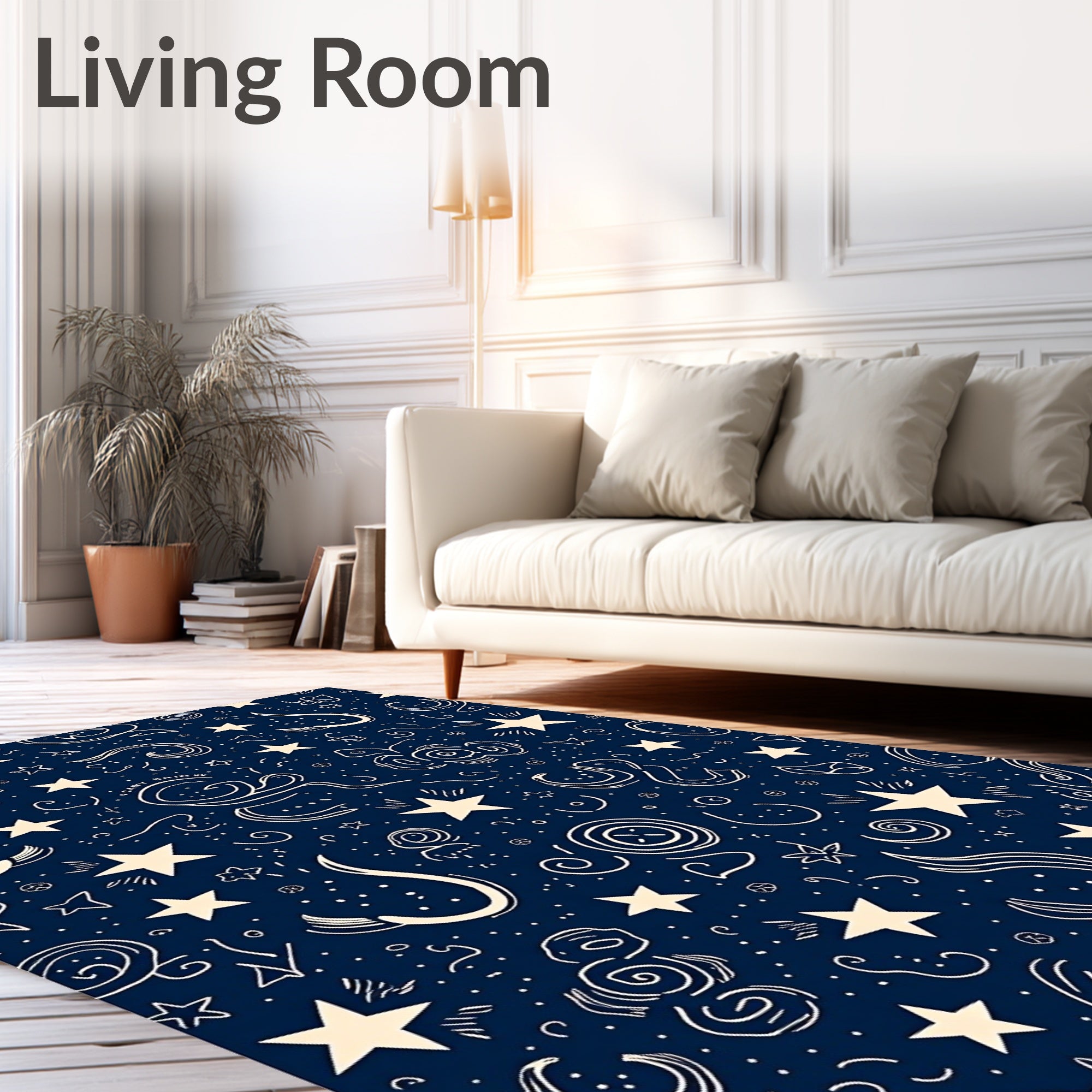 Playful Stars Swirls Pattern Rug