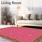 Pink Floral Vines Bordered Rug