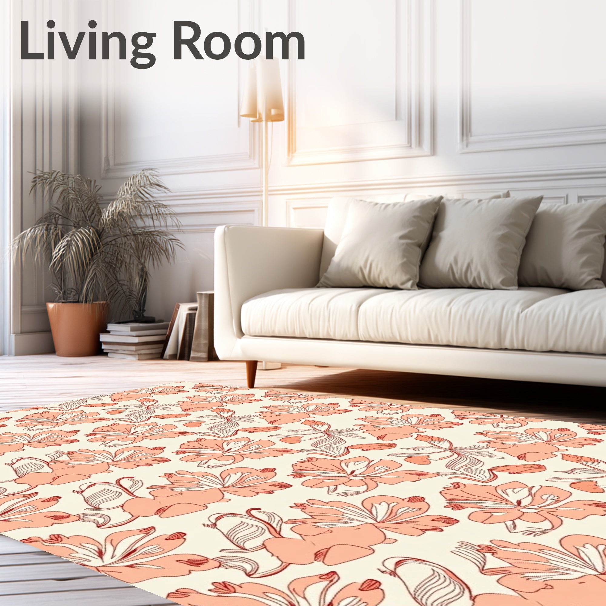 Coral Floral Outline Pattern Design Rug