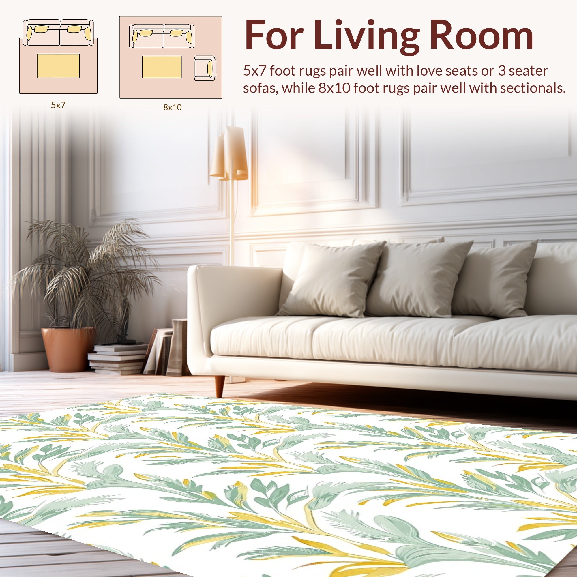 Botanical Leafy Flowing Pattern Rug