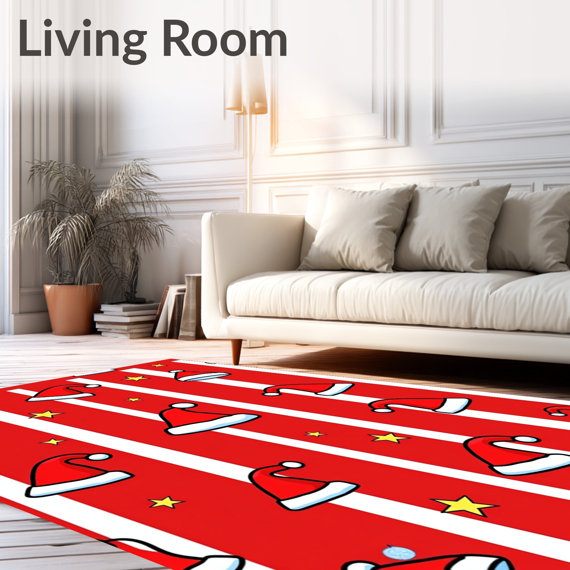 Red White Striped Santa Hat Stars Rug