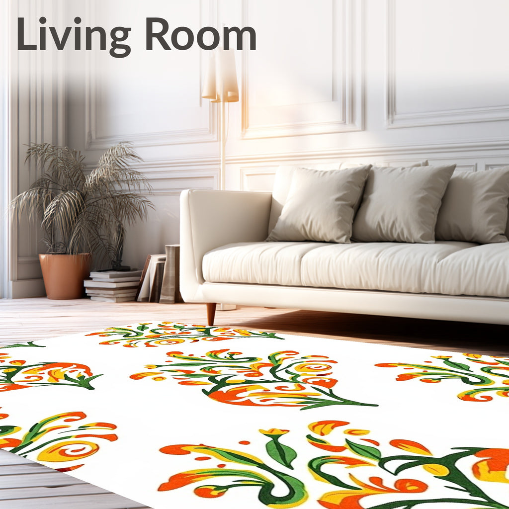 Vibrant Floral Swirls Pattern Design Rug