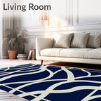 Navy Cream Abstract Flow Rug