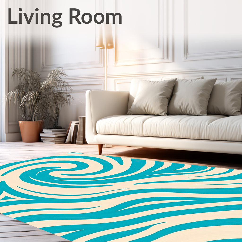 Abstract Aqua Swirl Pattern Rug