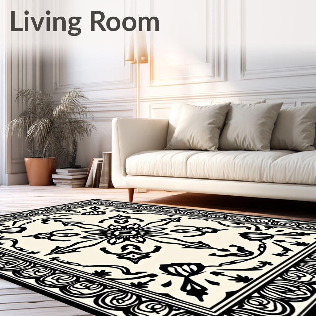 Stylized Floral Motif Border Rug