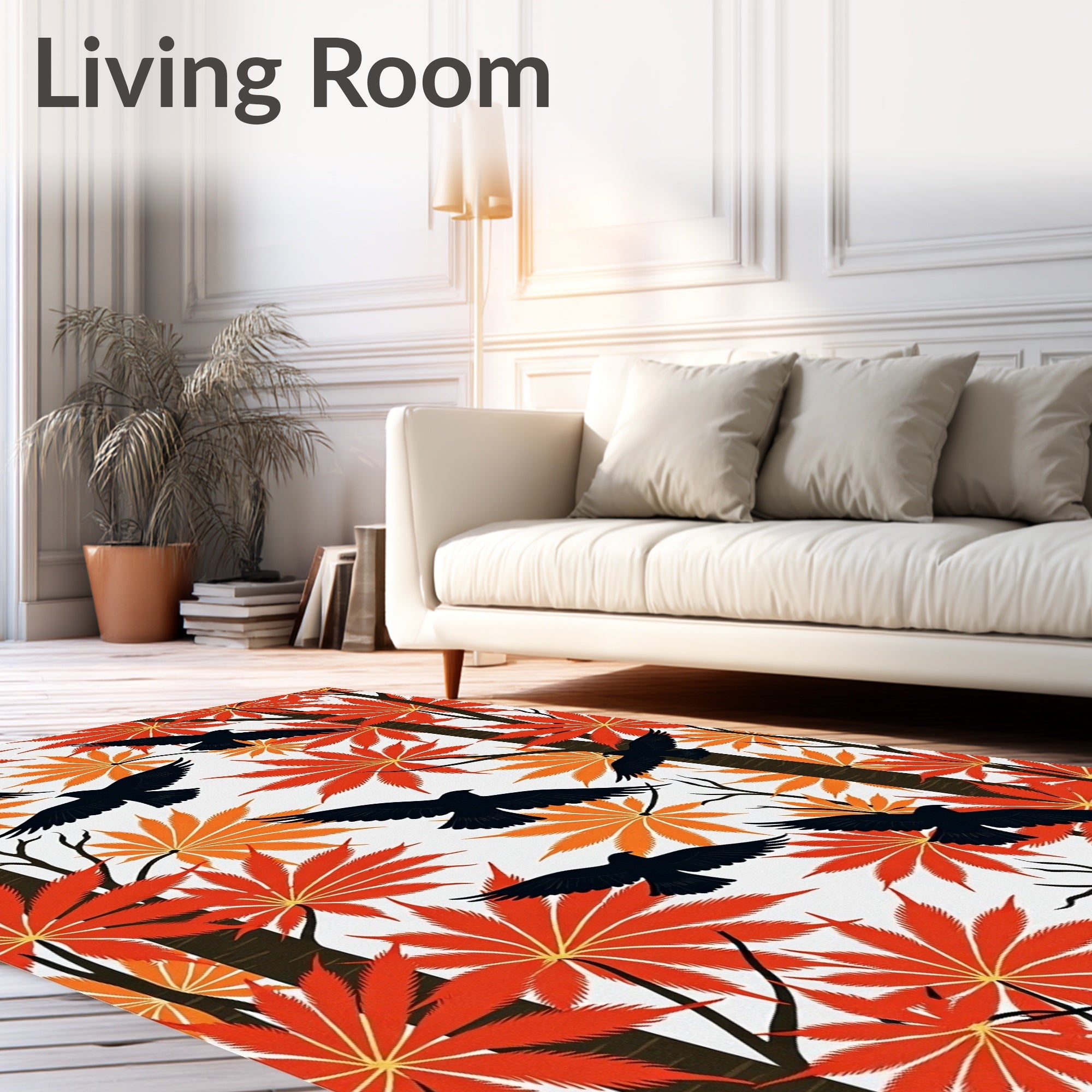 Fall 7 Birds Maple Leaf Pattern Rug
