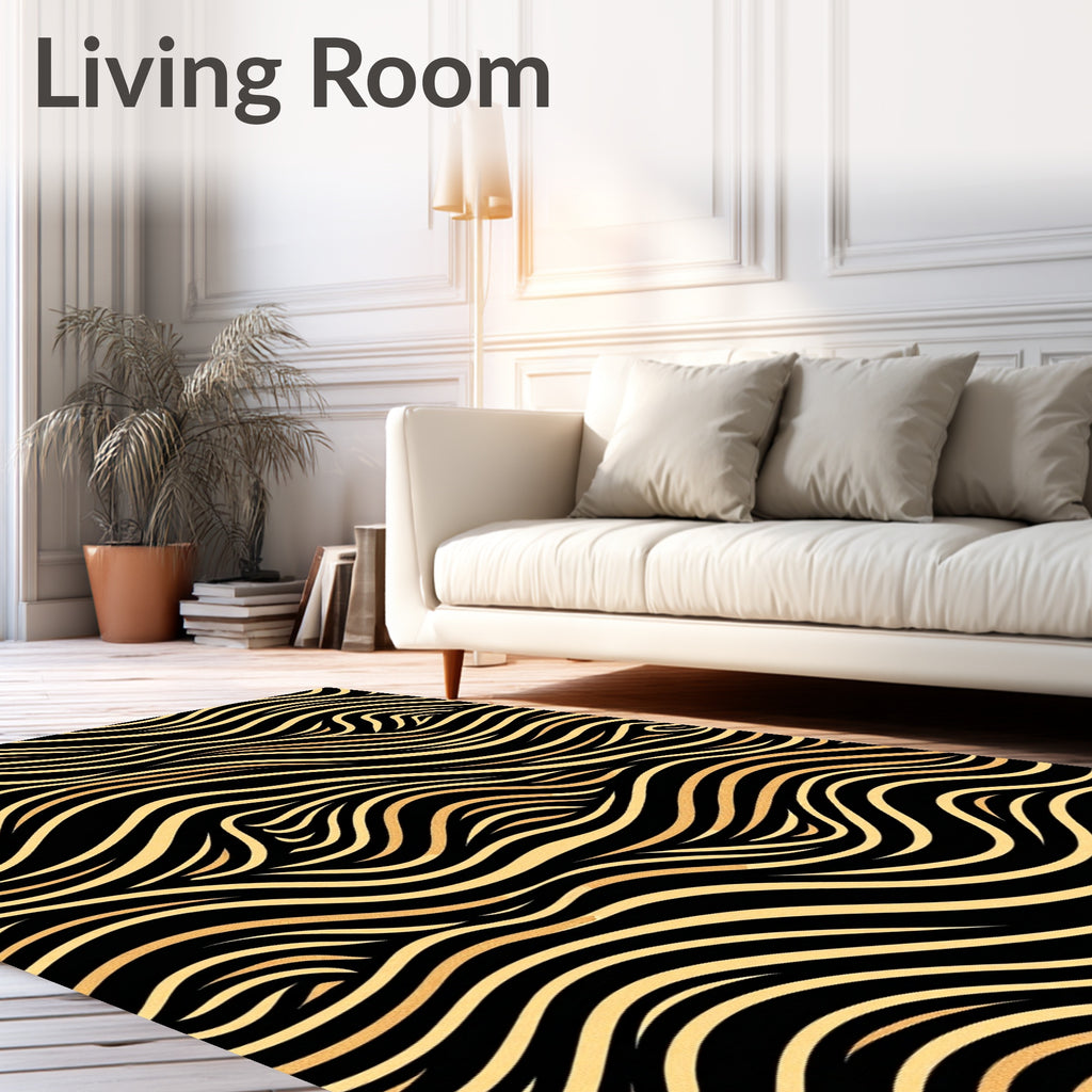 Elegant Gold Wave Pattern Rug