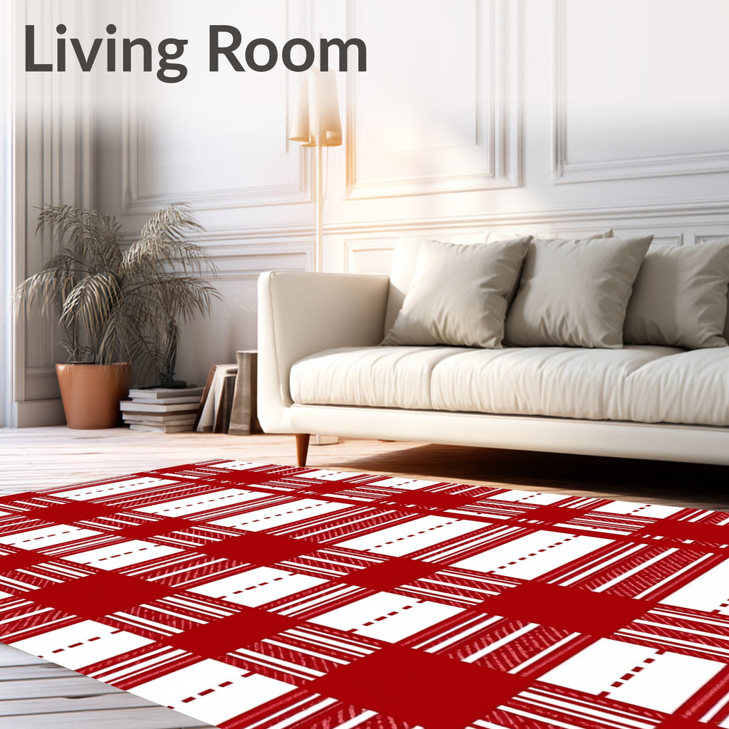 Classic Tartan Red and White Pattern Rug