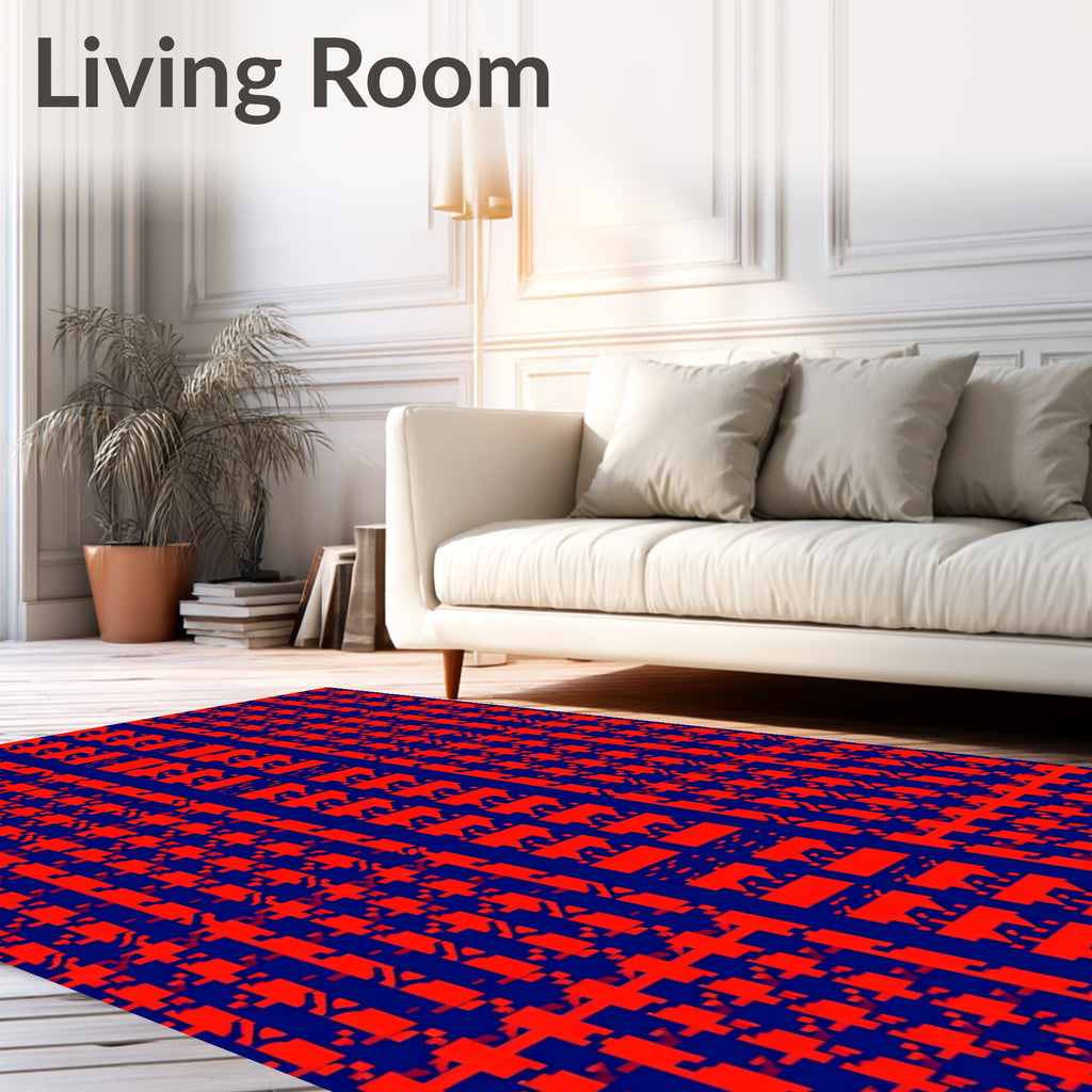 Red and Blue Abstract Pixel Pattern Rug