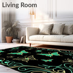Elegant Teal Gold Butterfly Pattern Rug